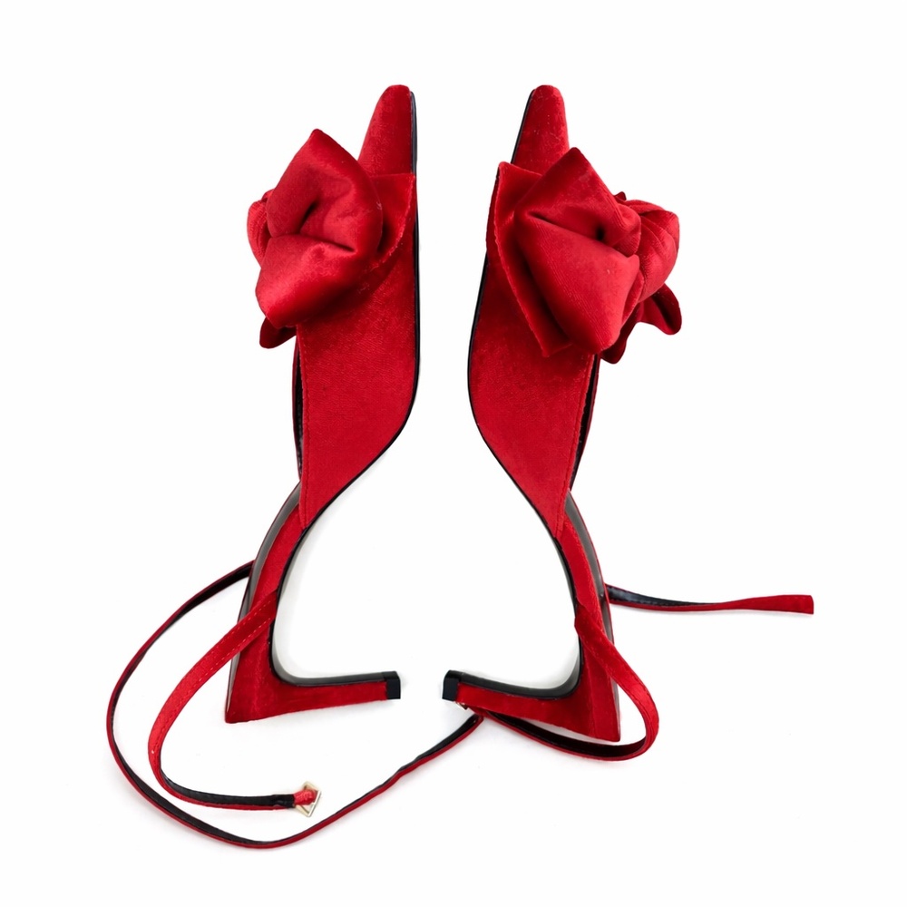Women’s Red H&M Bow-Detail Velour Pumps Size US 7 - Picture 3 of 7